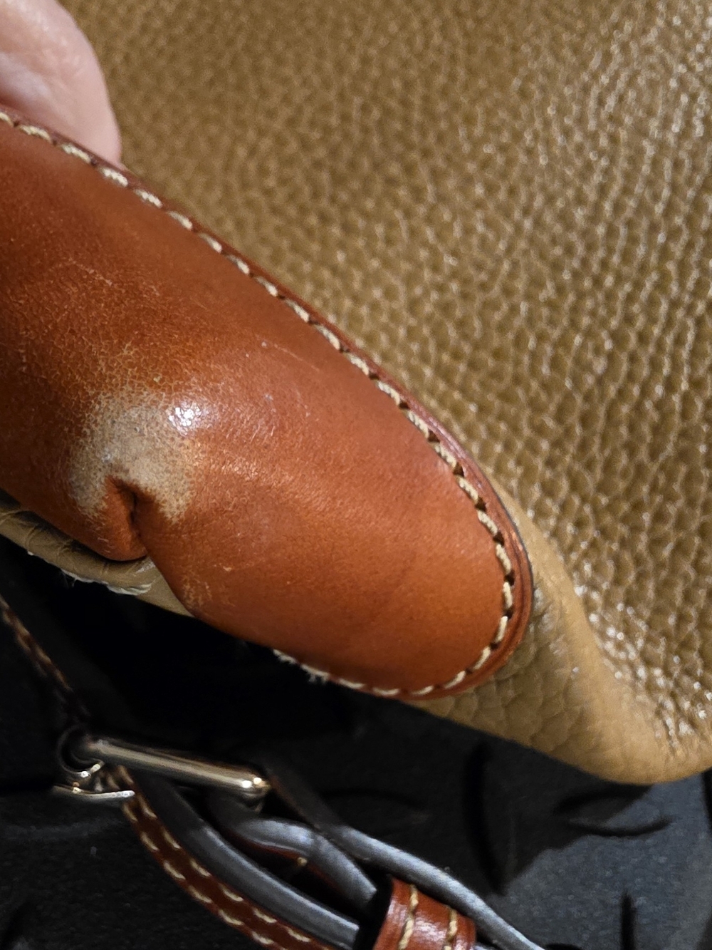 Dooney & Bourke Tan Pebbled Leather Satchel - Brown Trim - Picture 4 of 10